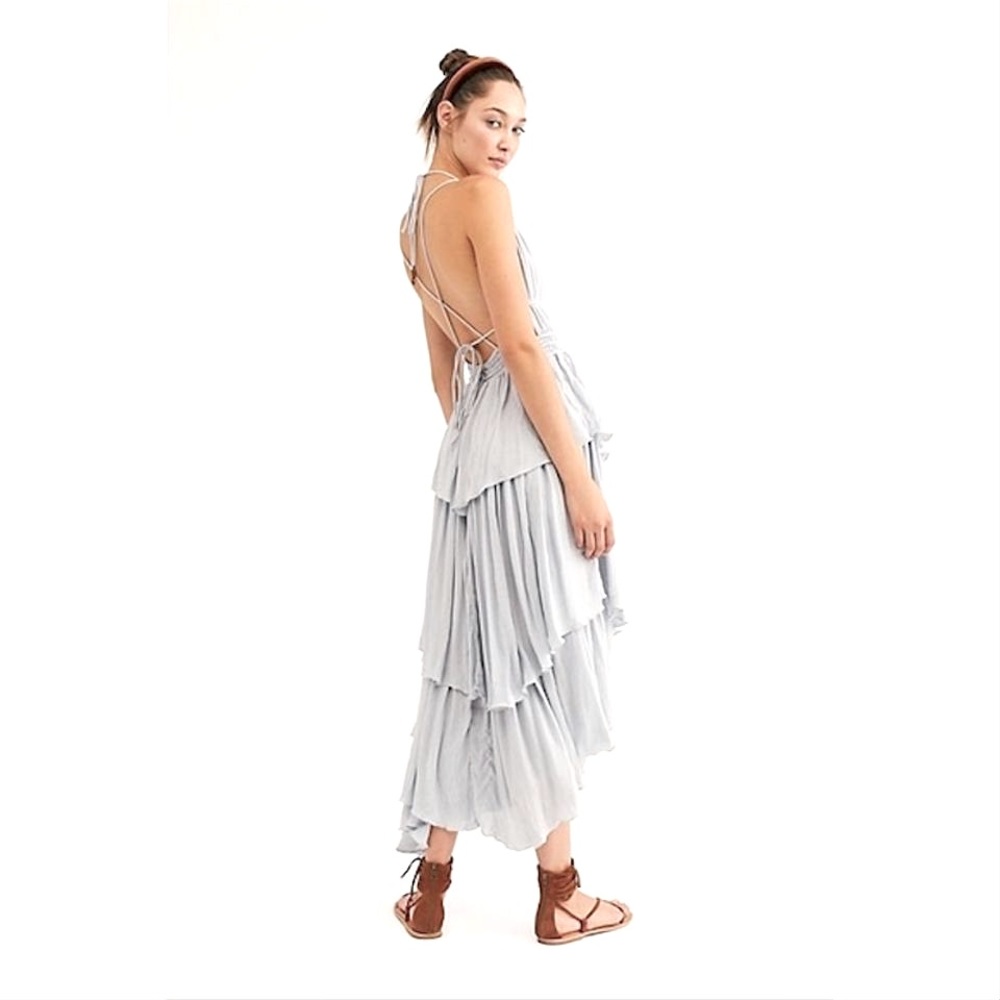 Free People Blue Chambray Mist Drop Dead Beauty Casual Maxi Dress